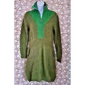 Women's Sweater Dress Size M Green Long Sleeve 1/4 Zip Ribbed Waist Pockets NWT